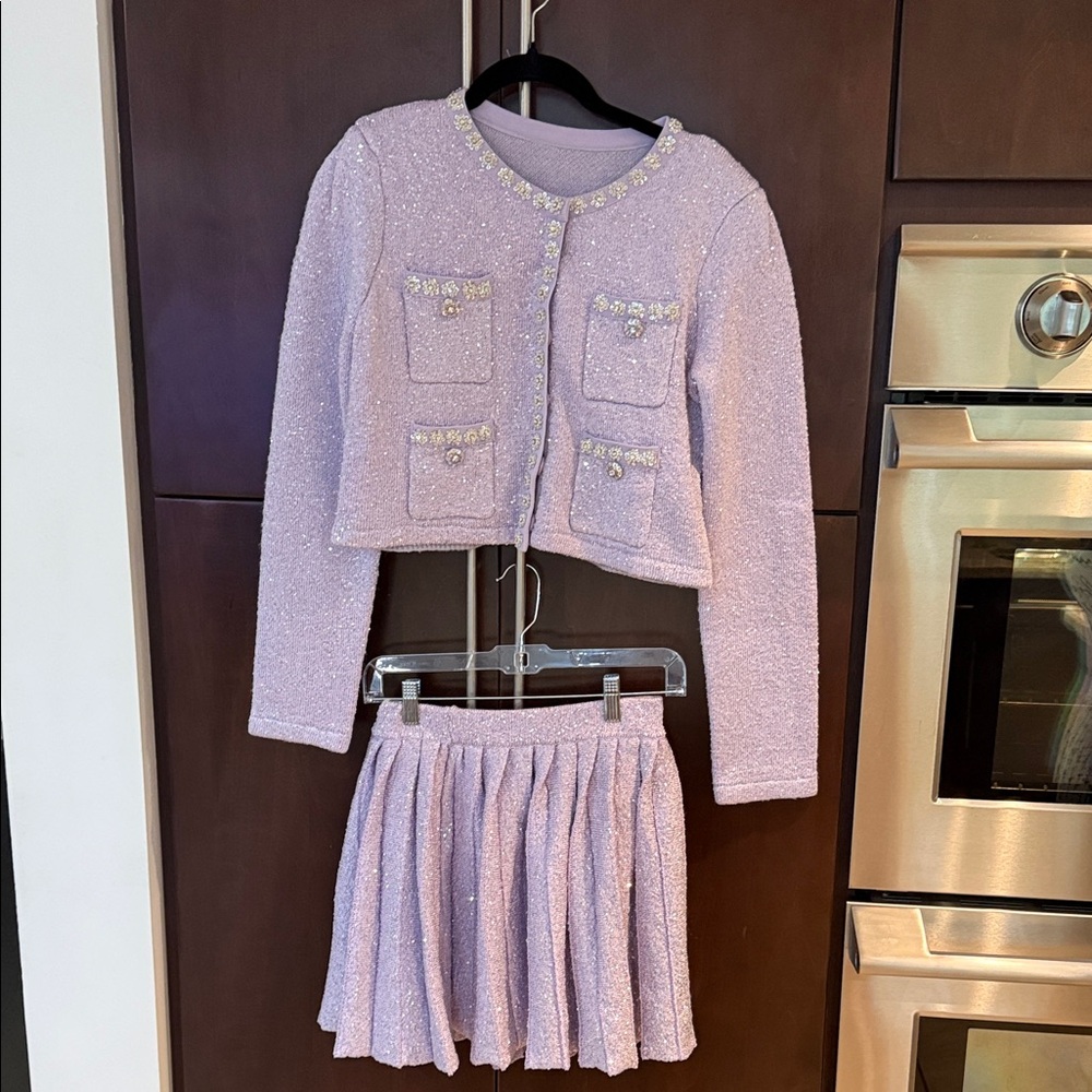 YJ 2 piece iridescent lilac Blazer with full skirt